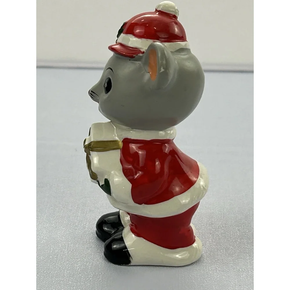 Vintage Napcoware Japan Christmas Mouse Figurine Santa Gift Ceramic 4.5